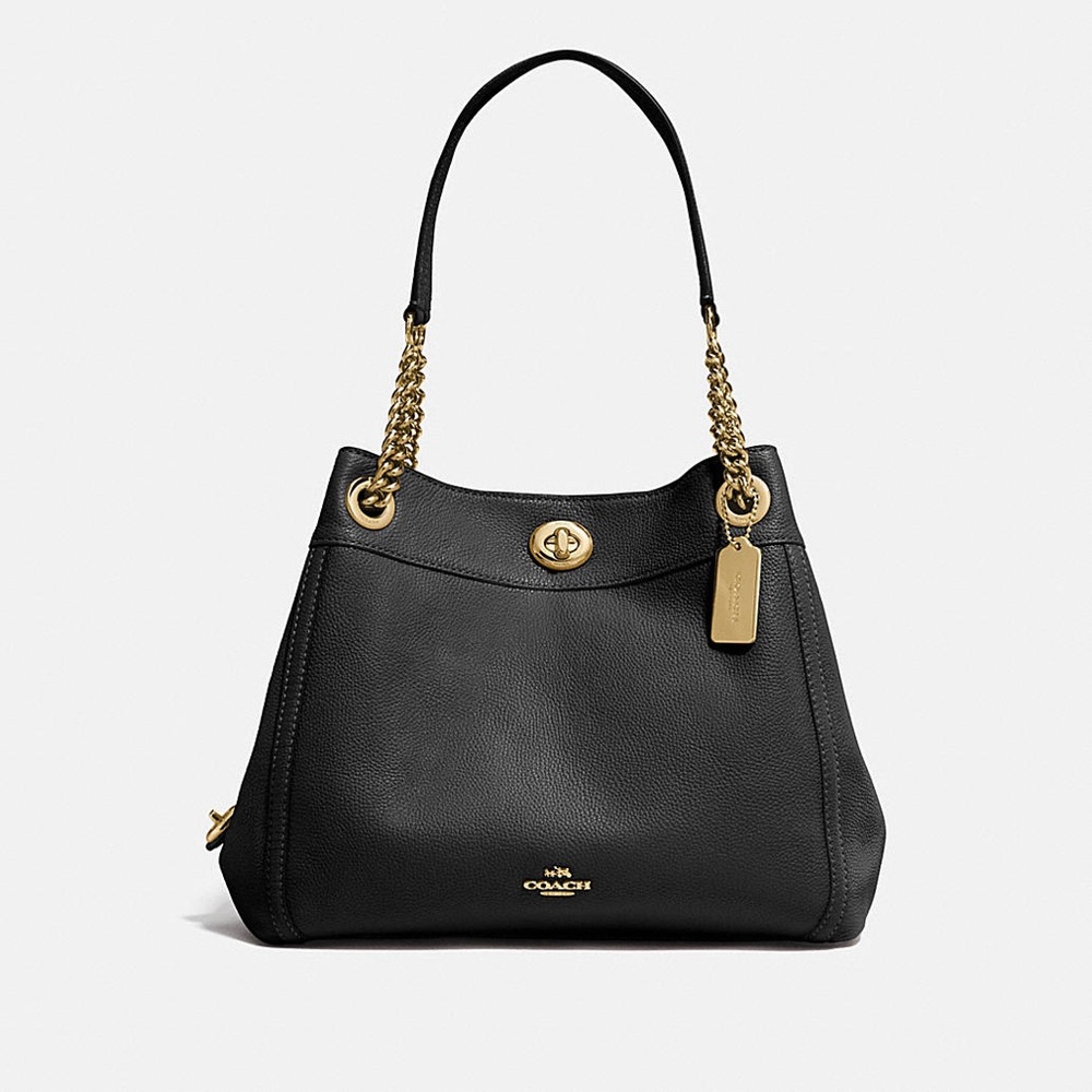 NWT COACH Turnlock Edie Shoulder Bag Black Large Bag Retail $395 FULL PRICE ITEM